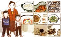 The title of a webtoon about a story related to food while raising a child alone