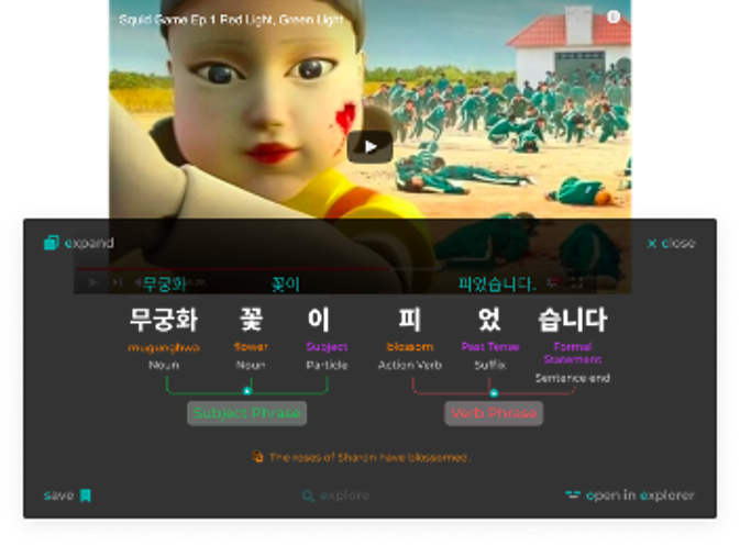 Analyzer also comes as a Browser Extension that can be used for in-context learning on any website or video site.  