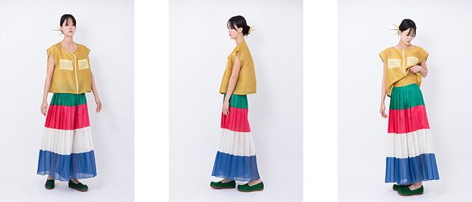 Contemporary pants with traditional Korean colors