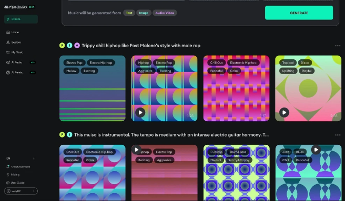 Mix.audio AI BGM Generate Mode