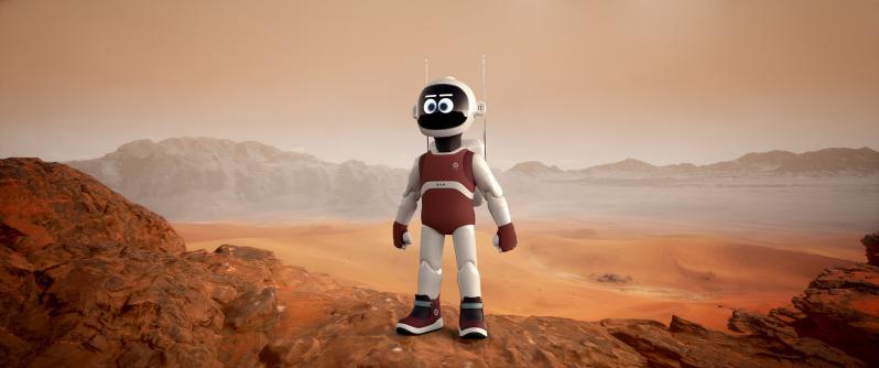 Representing humans, Mono takes his first step on Mars. Upon looking at the expansive Martian view, Mono feels an intense sense of duty. 