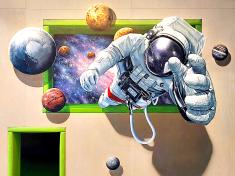 AR where an astronaut pops out through a hole in the wall