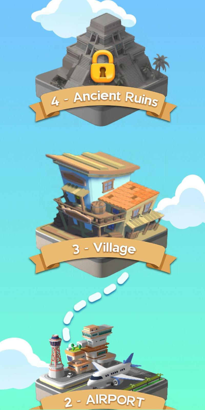 This is Theme area, each Theme has unique Landmarks and your purpose of play the Jewelry Hunter GO is earn money by play match 3 and upgrade given Landmarks.