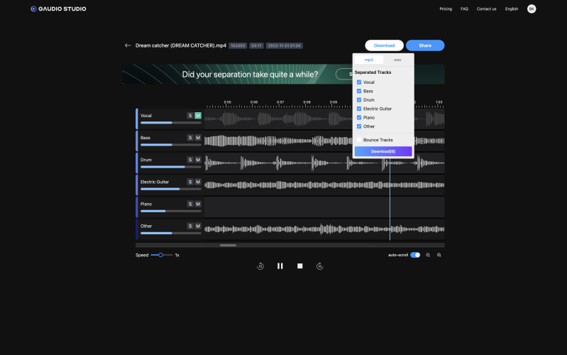 Separated Audio(Stem) Selection Screen