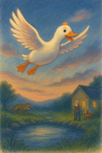 That night, as the coyote drew near, Albert opened his wings.  He was a duck. He was flying. 